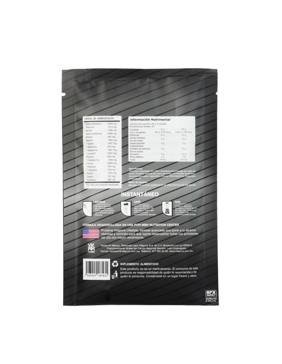 Proteina Whey Vitapure sabor capuccino de 12 sobres 7