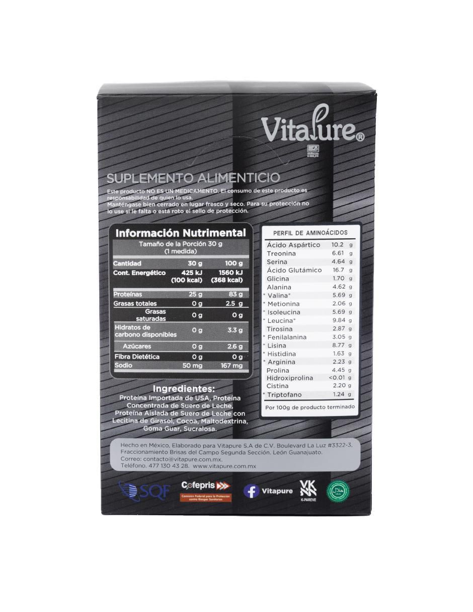Proteina Whey Vitapure sabor chocolate de 12 sobres 3