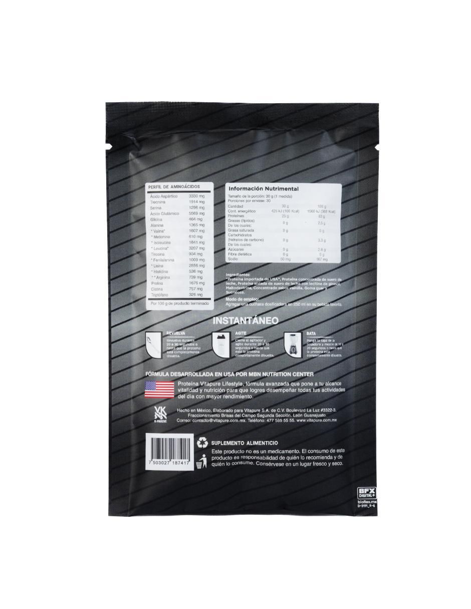 Proteina Whey Vitapure sabor vainilla de 12 sobres 7