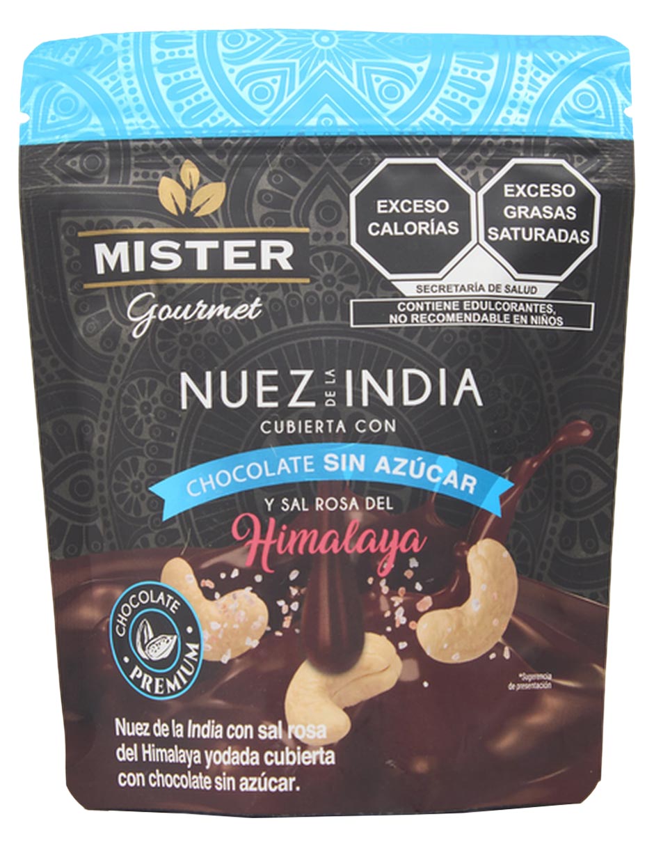 Nuez de la india cubierta con chocolate sin azúcar y sal rosa del himalaya