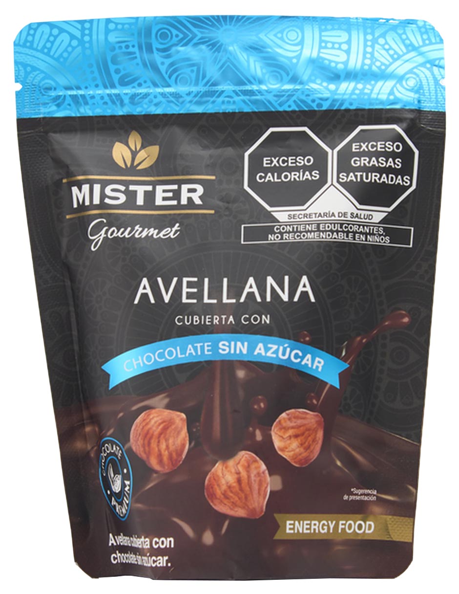 Paquete de snacks Avellana cubierta con chocolate sin azúcar