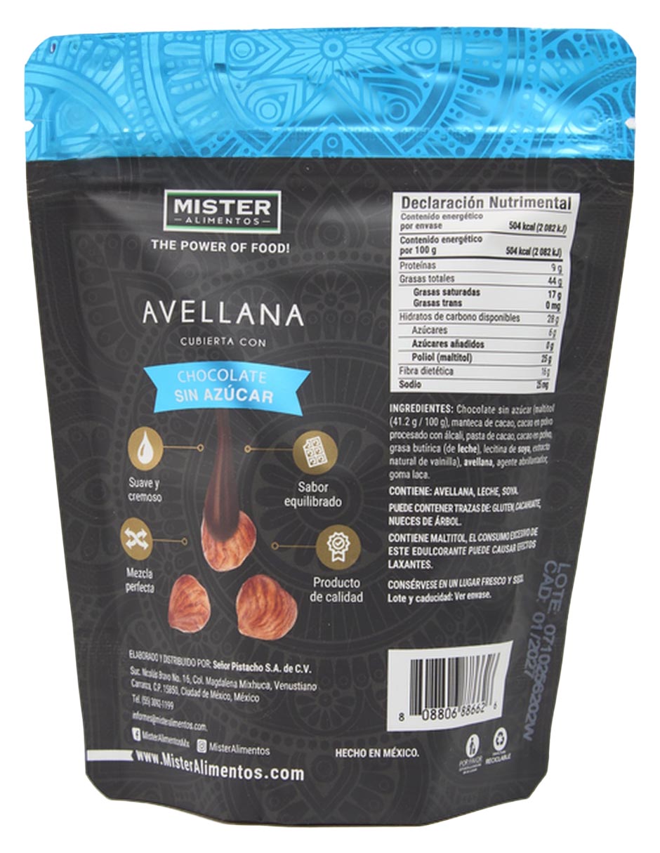 Paquete de snacks Avellana cubierta con chocolate sin azúcar 3