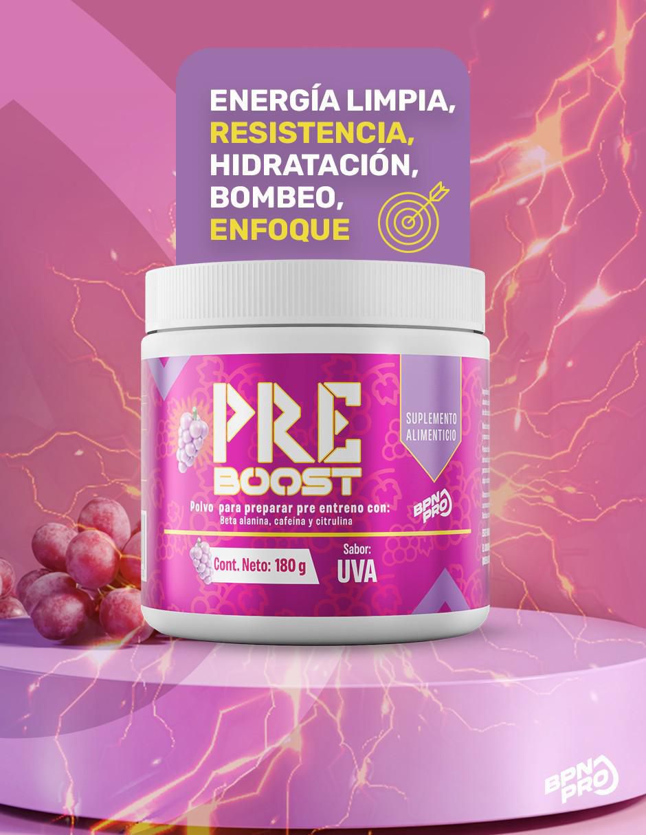 Pre-entreno Pre-boost con cafeína sabor uva de 180 g 2