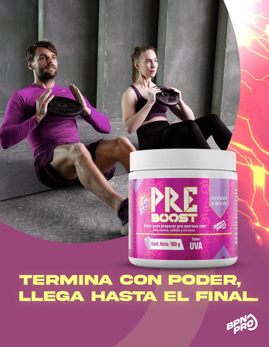 Pre-entreno Pre-boost con cafeína sabor uva de 180 g 3
