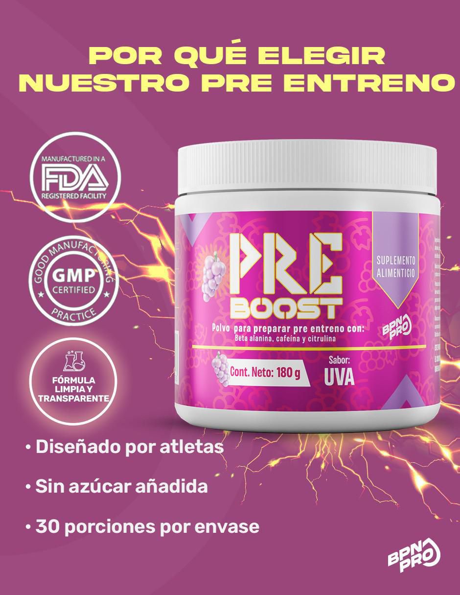 Pre-entreno Pre-boost con cafeína sabor uva de 180 g 7