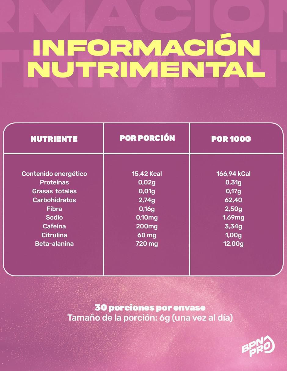 Pre-entreno Pre-boost con cafeína sabor uva de 180 g 8