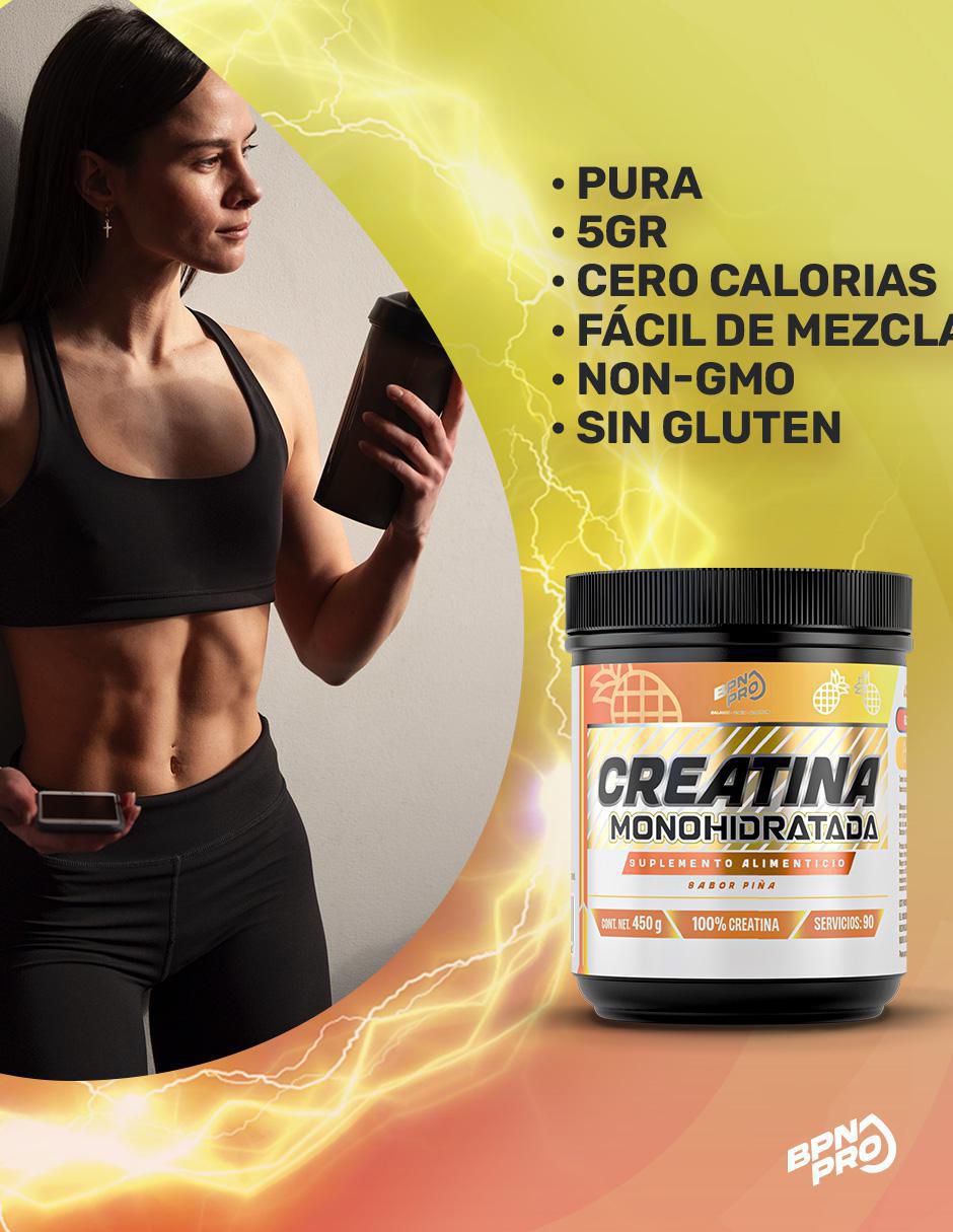 Creatina Monohidratada Micronizada con fórmula pura sabor piña de 450 g 3
