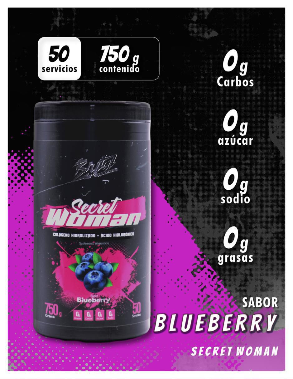 Secret woman con colágeno hidrolizado, ácido hialurónico sabor mora azul de 750 g 2