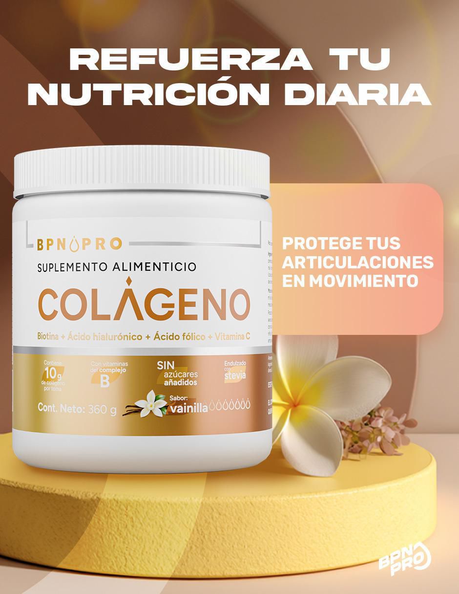 Colágeno con Biotina, Ácido hialurónico, Ácido fólico y Vitamina C sabor vainilla de 360 g 2