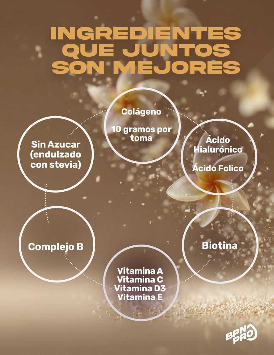 Colágeno con Biotina, Ácido hialurónico, Ácido fólico y Vitamina C sabor vainilla de 360 g 4
