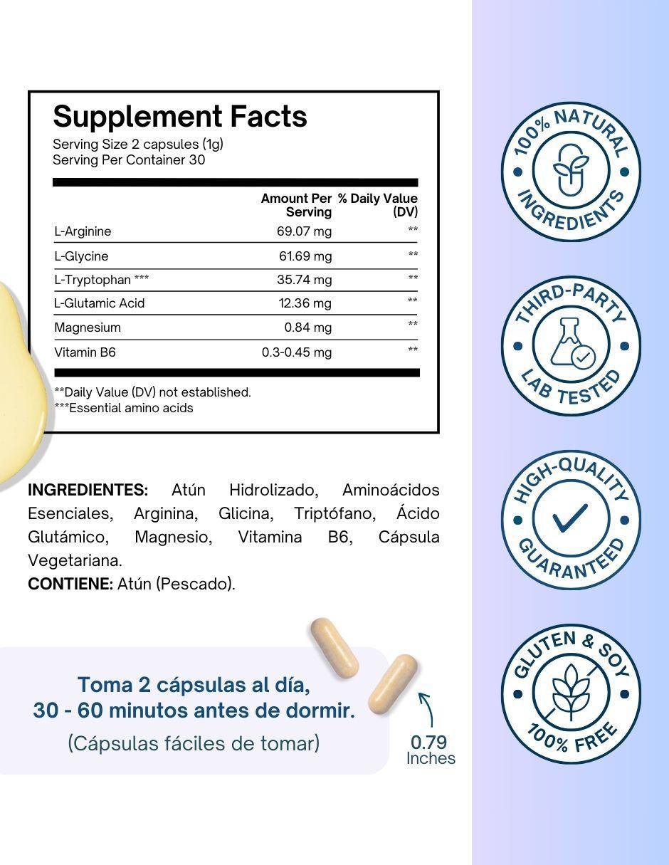 Sleep Support con colágeno hidrolizado con 20 aminoácidos sabor pescado de 60 cápsulas 8