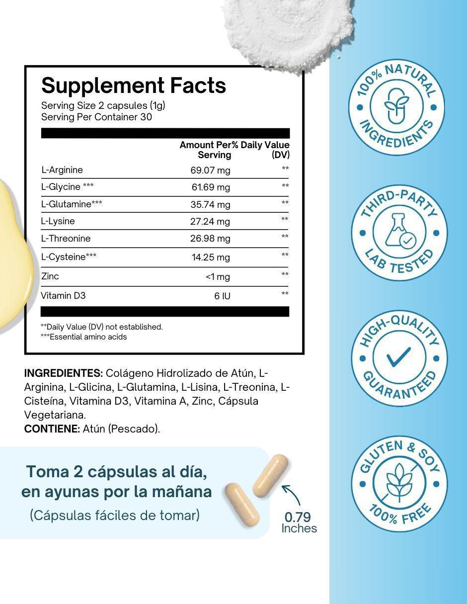 Immune Support con colágeno hidrolizado con 20 aminoácidos sabor pescado de 60 cápsulas 8