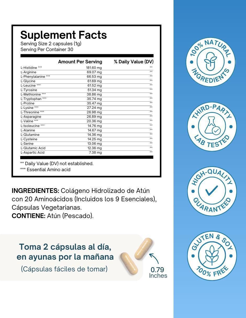 Amino Acids Complex con colágeno hidrolizado con 20 aminoácidos sabor pescado de 60 cápsulas 8
