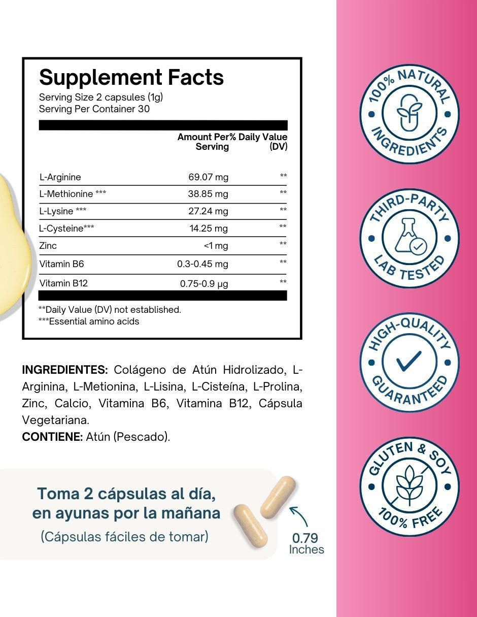 Hair Growth con colágeno hidrolizado con 20 aminoácidos sabor pescado de 60 cápsulas 8